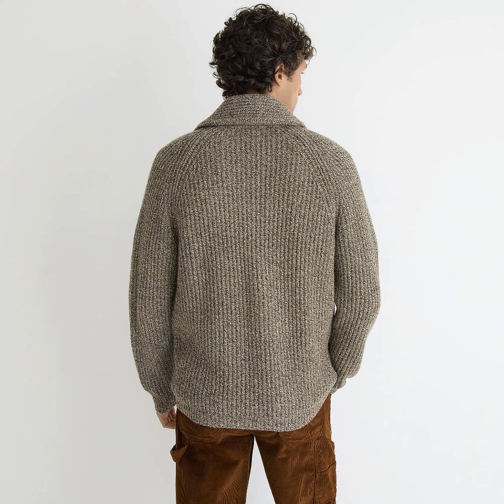 NWT J Crew Rugged Merino Wool Heavyweight Cowl Neck Shawl Cardigan Sweater Beige - Picture 3 of 5